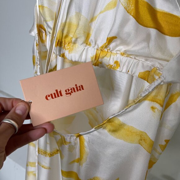 NWT Cult Gaia Womens Yellow Multicolor Chelsea Floral Silk Midi Dress Size M - Picture 9 of 14